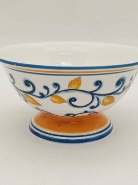 NEW! Muchoise - Ceramic Decorative Bowl Hand-Painted, White/Blue/Yellow, 10”